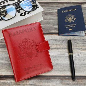 🌺✈️ Passport Holder RFID Blocking Red Vegan Leather 🛂 Travel Wallet